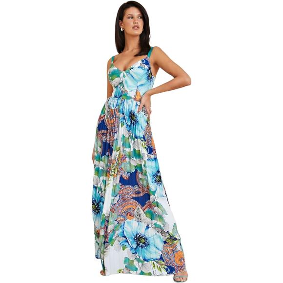 NWT Marciano Floral Jumpsuit 2 Pleated Wide-Leg Lace Up Wedding Guest Glam Event - Picture 1 of 15